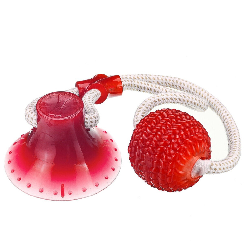 (Red) Multifunction Pet Molar Bite Toy with Suction Cup Pet Supplies Rubber Ball Pet Toys