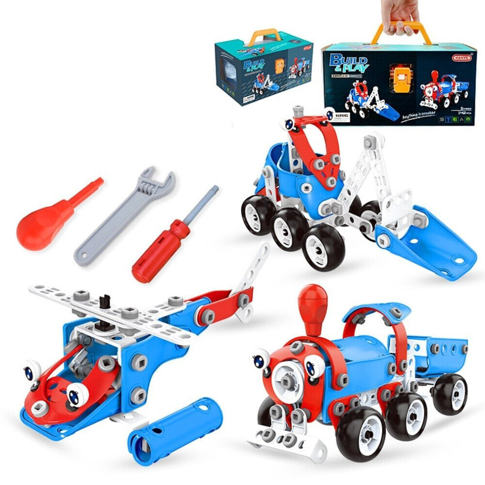 142Pcs 6 IN 1 Multi-shape DIY Assemble Engineering Plane Car Robot Building Construction Blocks Model Educational Toy Kit for Kids Gift