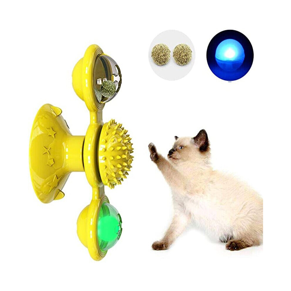 (Lake Blue) Pet Interactive Puzzle Training Cat Toy Turn Around Windmill Turntable With LED Ball And Catnip Ball Tease Pet toy Scratching itching Cat