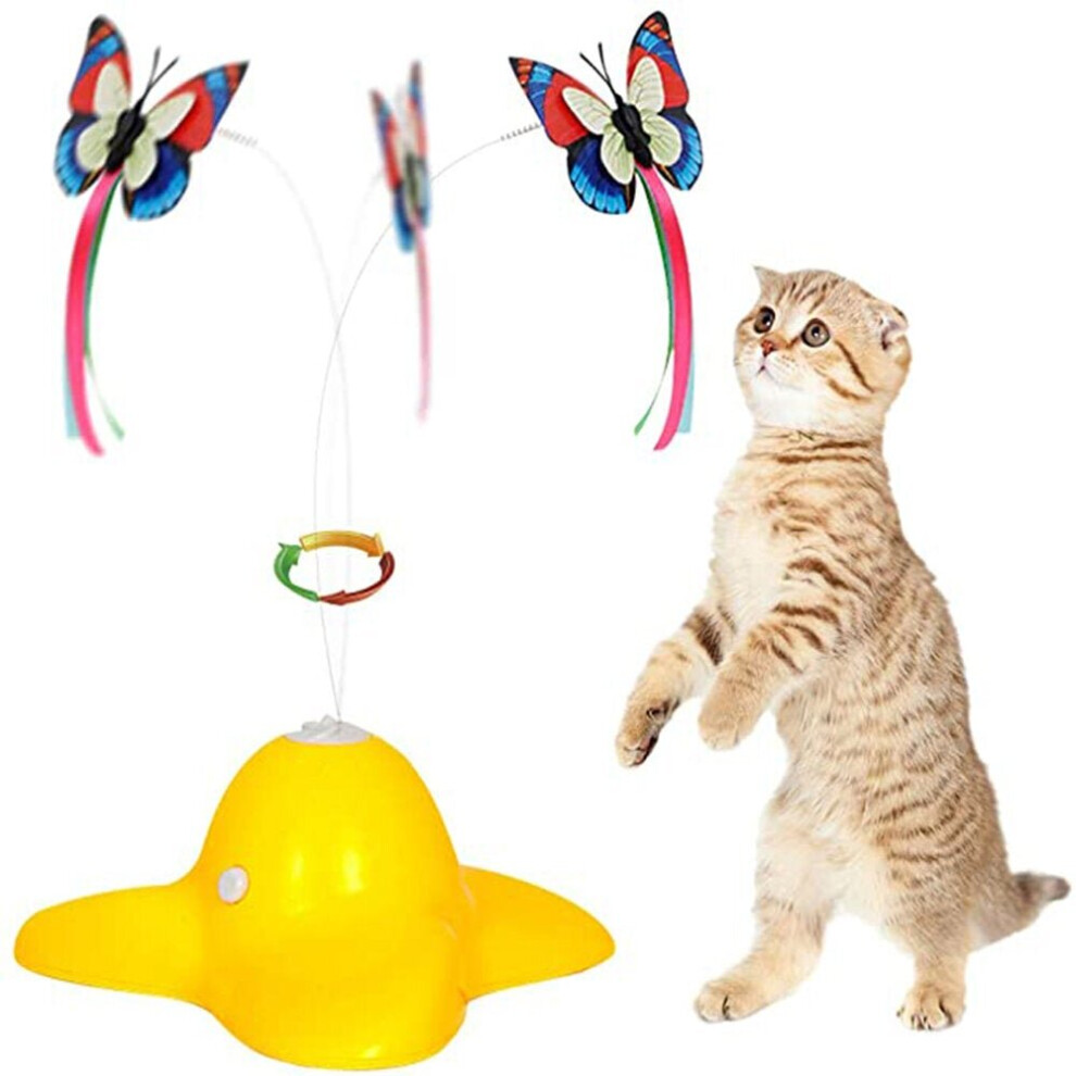 (White) Electric Vibrate Rotating Cat Toys Funny E*ercise Cat Toys Teaser with Butterfly Replacement for Pet Toy