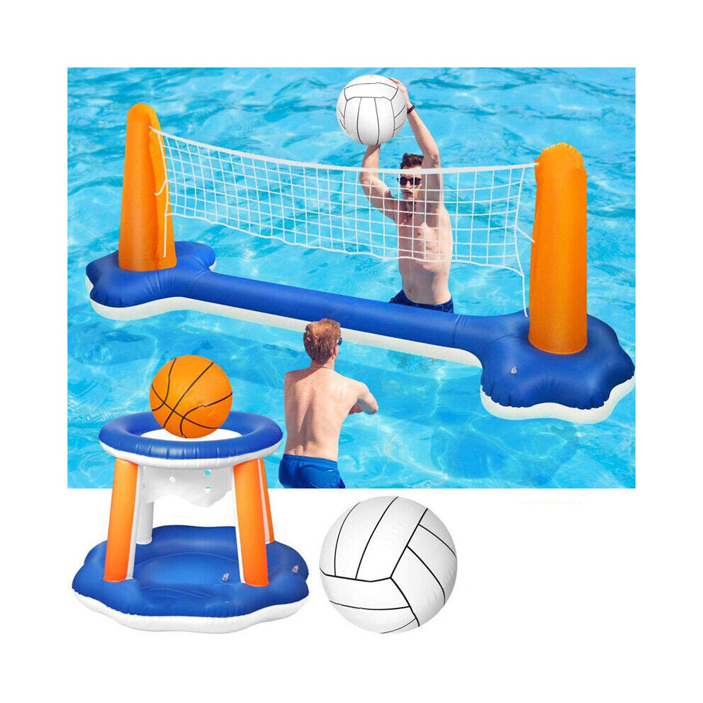 Inflatable Water Volleyball Net Basketball Hoop Basketball Volleyball Floating Toys Swimming Pool Toy Set