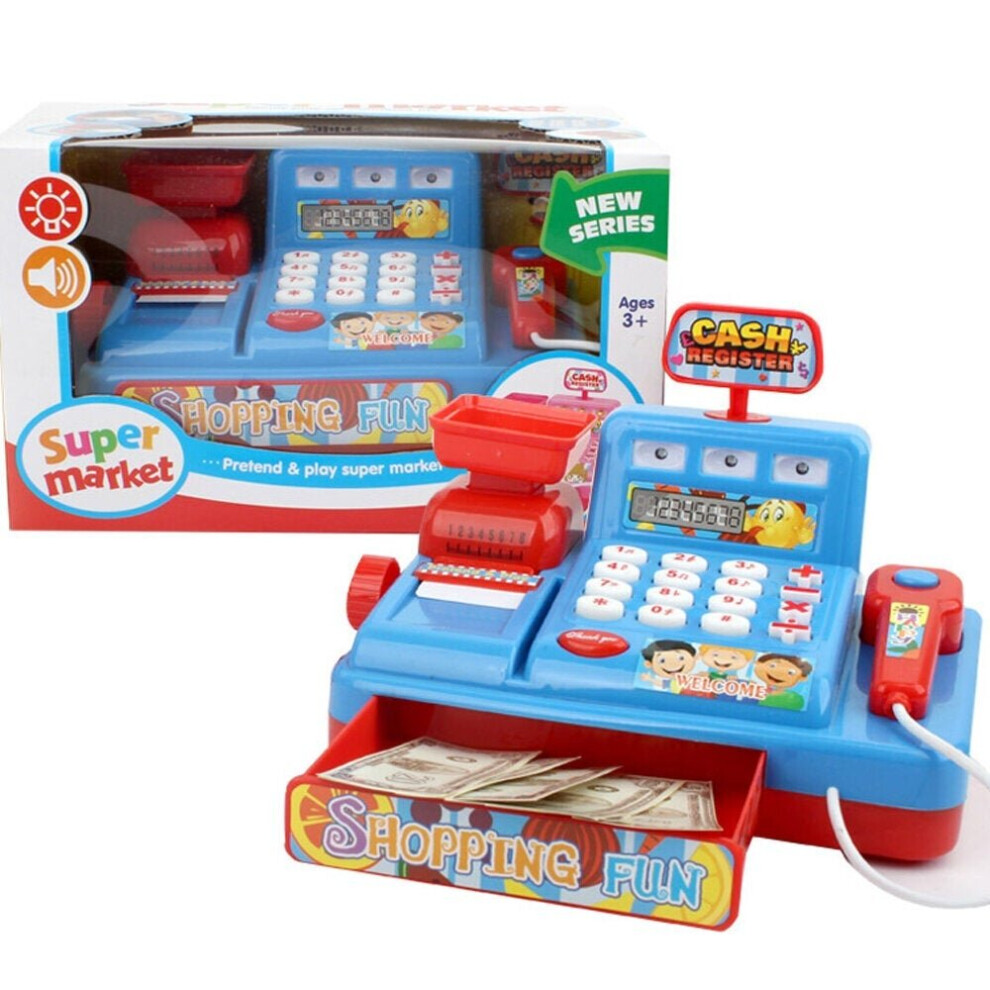 () Electric Multi-functional Simulation Cash Register Play House Game Puzzle Toy Set with Light and Music Effect for Kids Gift