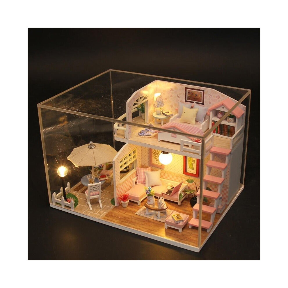 Pink Loft DIY House With Furniture Music Light Cover Miniature Decor Toy