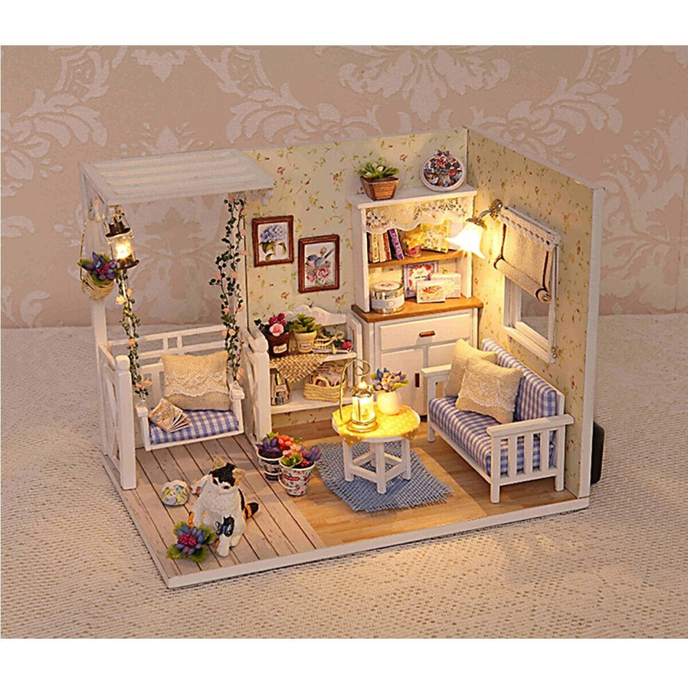 1:24 Wooden DIY Handmade Assemble Doll House Miniature Furniture Kit Education Toy with Dust Proof Cover LED Light