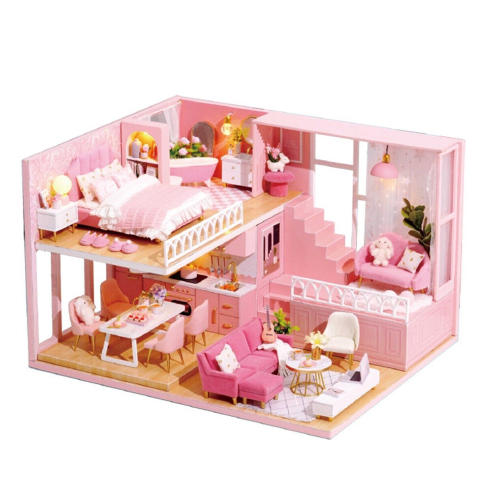 1:24 Wooden 3D DIY Handmade Assemble Miniature Doll House Kit Toy with Furniture for Kids Gift Collection