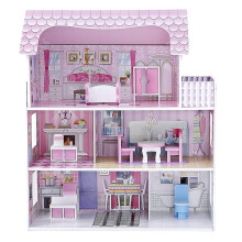 Large Wooden DIY Handmade Assemble 3 Level Doll House with Full Furniture Pretend Play Toy for Gift Collection Home Decor