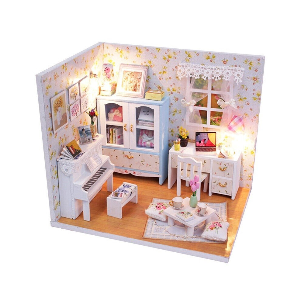 Wooden DIY Handmade Assemble Miniature Doll House Kit Toy with LED Light Dust Cover for Gift Collection Home Decoration