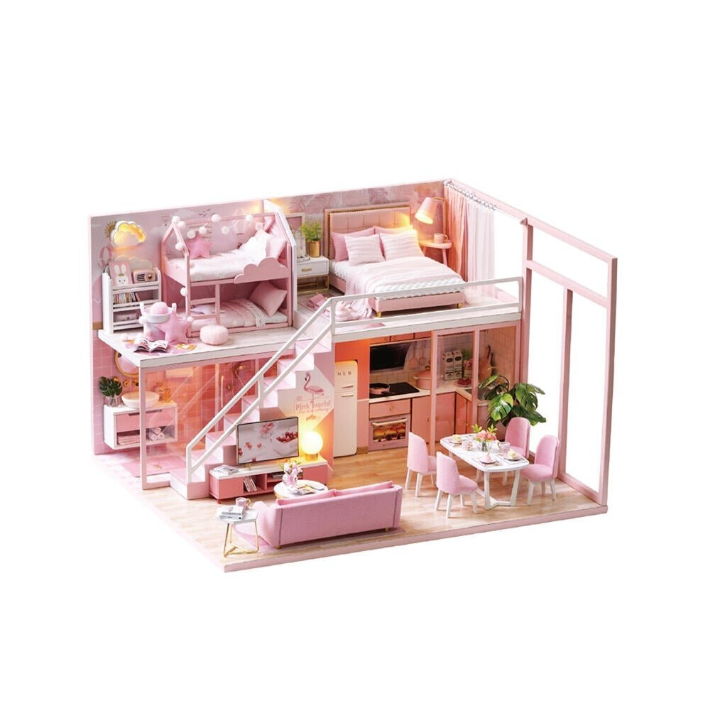 DIY Cabin Meet the Little Beauty Handmade Loft Simple Apartment Doll House with Dust Cover Music Motor