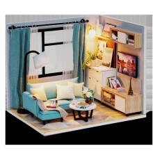 () Happiness Time Living Room Corner DIY Doll House With Furniture Music Light Cover Miniature Model Gift Decor