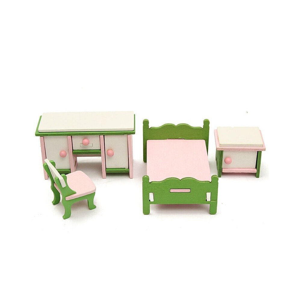 Miniature Bedroom Kit Wooden Furniture Set Families Role Play Toy