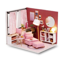 () Happiness Time Living Room Corner DIY Doll House With Furniture Music Light Cover Miniature Model Gift Decor