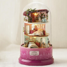 () Beautiful Cabins DIY Doll House Miniature Rotating Music Kit With Transparent Cover Musical Core Gift