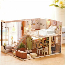 Doll House Miniature DIY With Furnitures Wooden House Waiting Time Toys For Child