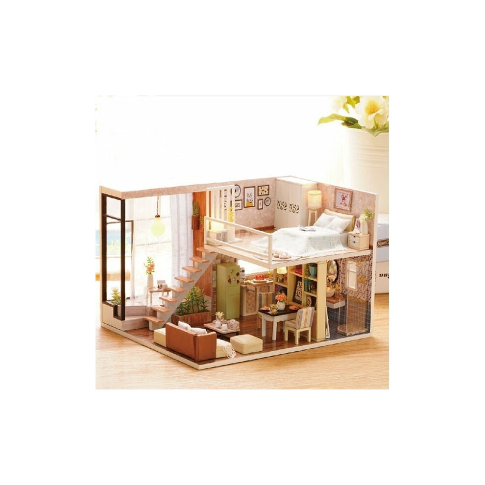 Doll House Miniature DIY With Furnitures Wooden House Waiting Time Toys For Child