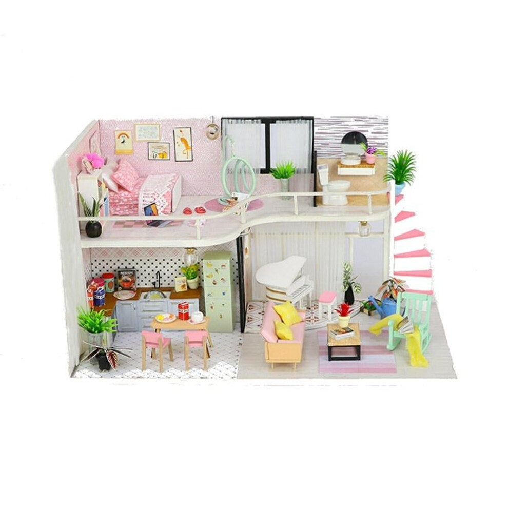 Handmake DIY Wood Miniature Doll House With Dust Cover