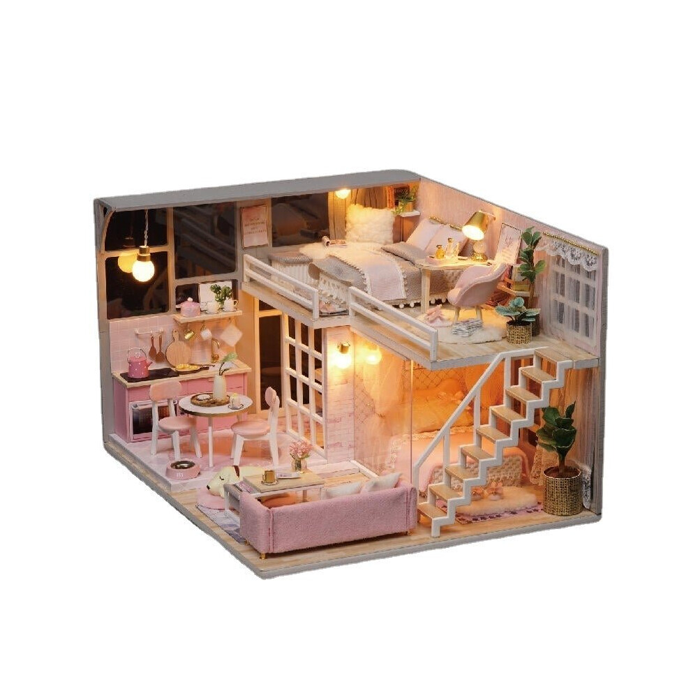 DIY Doll House Girlish Dream Miniature Furniture With Light Music Cover Gift Decor