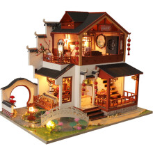 Wooden DIY Doll House With Furniture Retro Chinese Style Antique Architecture Loft Doll House Indoor Toys