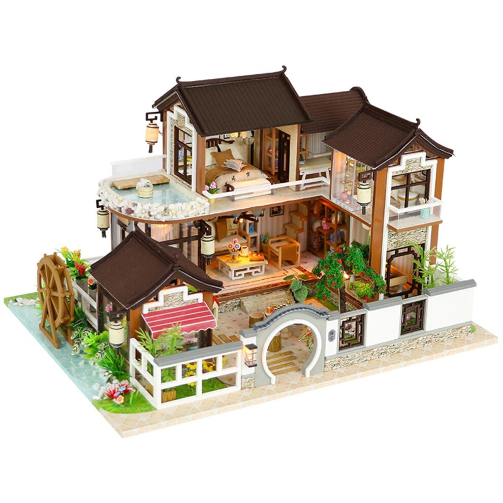 DIY Miniature Doll House Furniture Kit LED Kids Cat Birthday Xmas Gift House