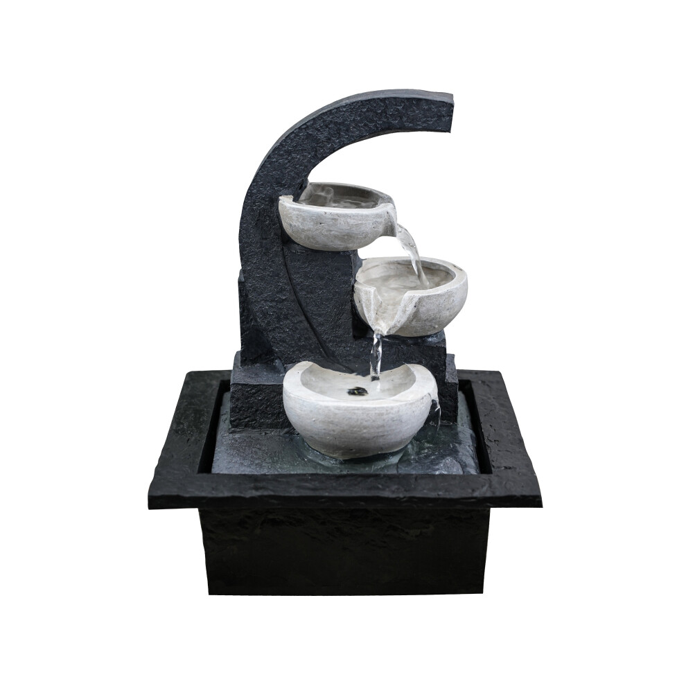 (White Bowls Fountain) GEEZY Indoor Cascading Fountain Water Feature LED Lights Polyresin Statues Decoration