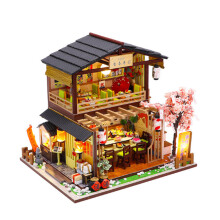 Japanese-style Sushi Restaurant DIY Doll House Assembly Cabin Creative Toy With Dust Cover Indoor Toys