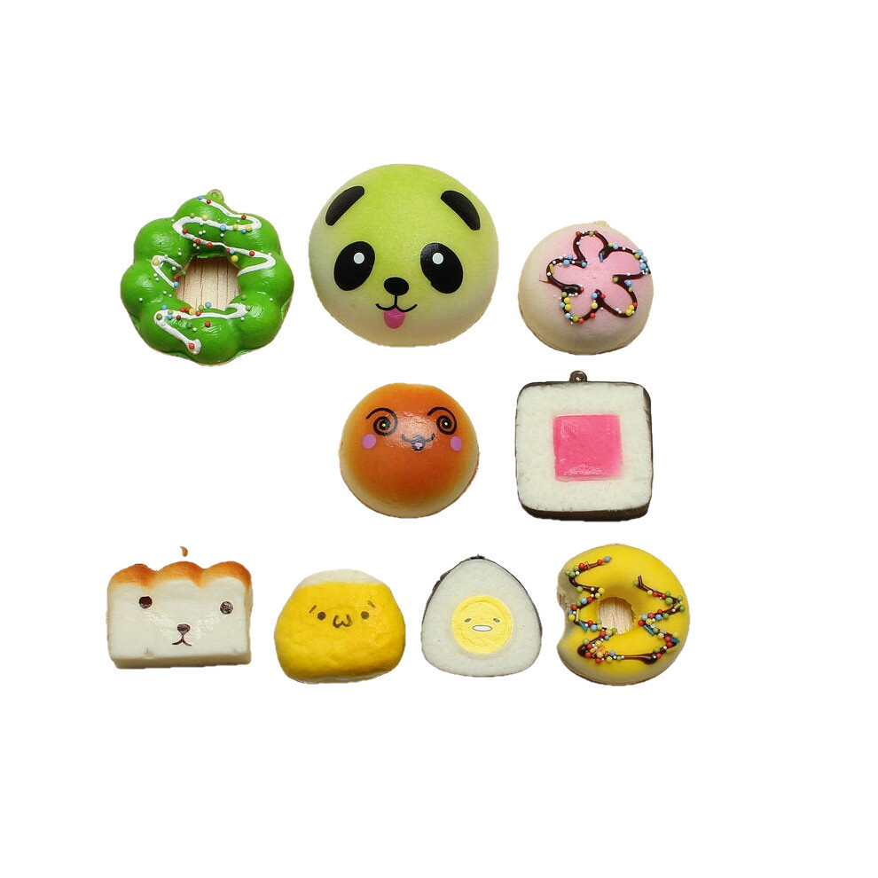 10Pcs Random Squishy Soft Sushi/Panda/Bread/Cake/Buns Phone Straps