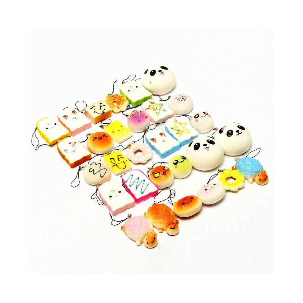 10Pcs Exquisite Squishy Random Charm Soft Panda/Bread/Cake/Buns Phone Straps Toys Decor