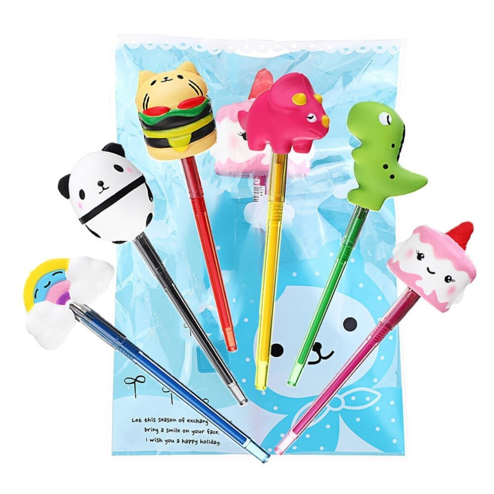 6PCS Squishy Pen Cap Panda Dinosaur Unicorn Cake Animal Slow Rising Jumbo With Pen Stress Relief Toys Gift