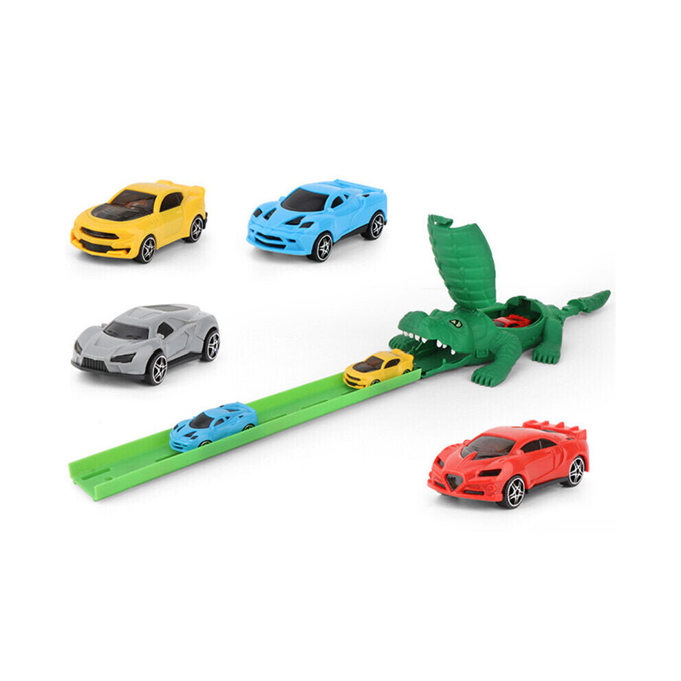 Kids DIY Crocodile Rail Car Track Racing Alligator Race Toys Children Gift with 4 Cars