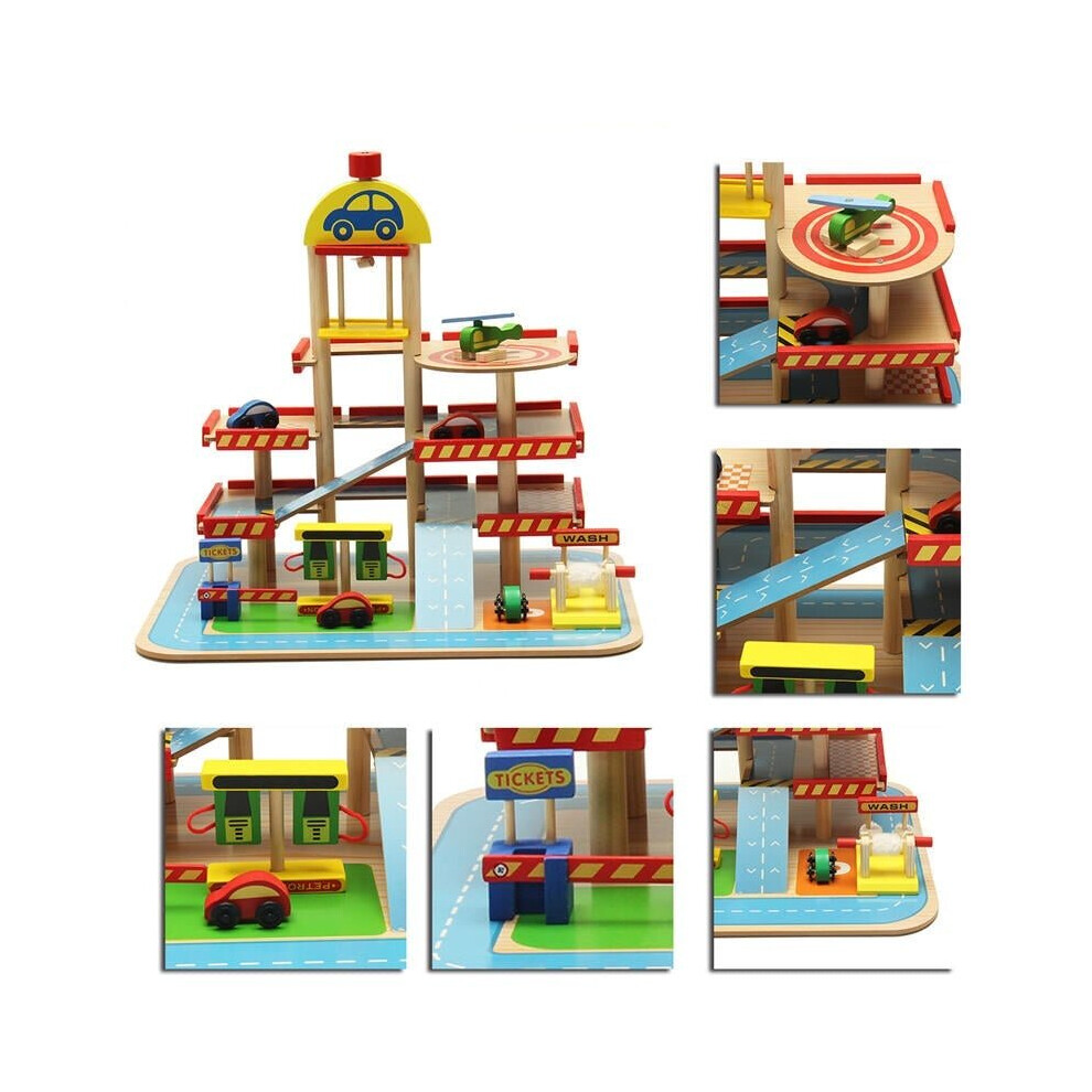 Assembling Simulation Large Stereo Three Layer Wooden Car Parking Lot Track Set For Kids Toys Gift