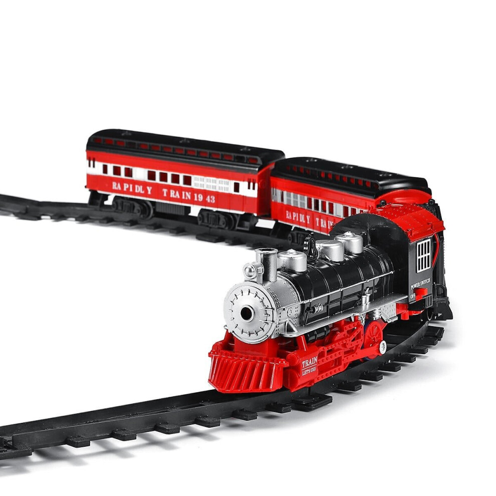 Smoke Light Simulation Sound Effect Classical Steam Train Assembled Electric Rail Car Track Toys