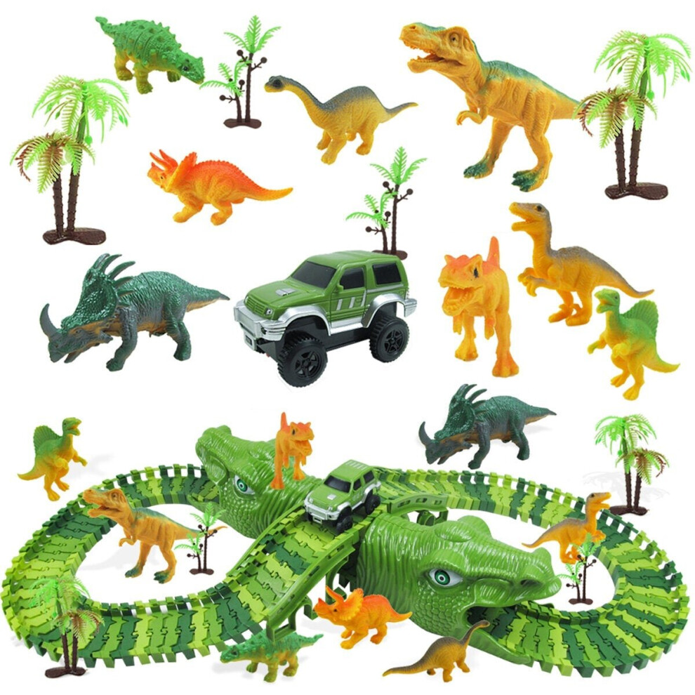 153Pcs Dinosaur Railway Car Track Racing Toys Set Bend Flexible Race Flash Light Educational for Kids Gift