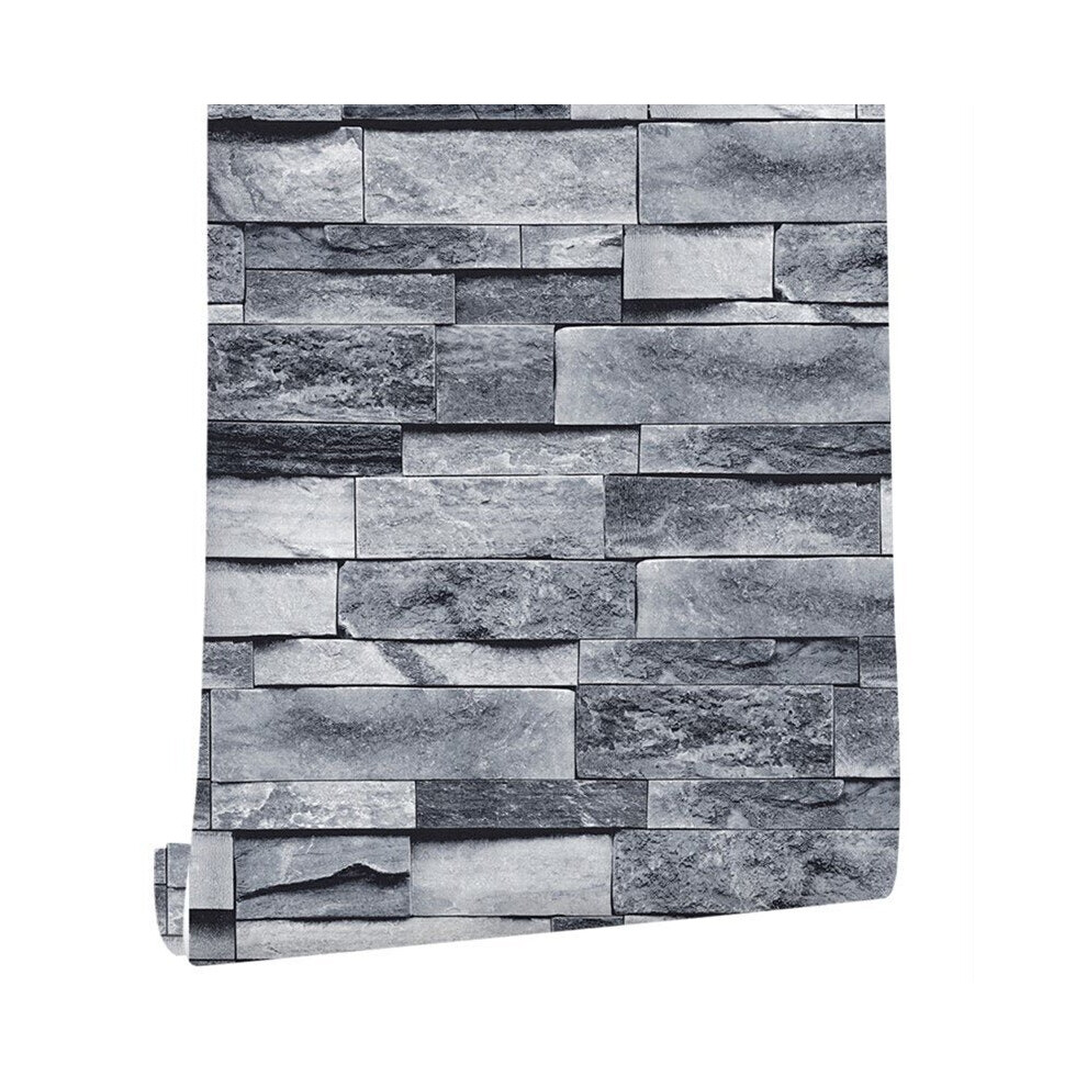 Wallpaper Bricks Slate Textured 3D Effect Grey Brick Tones Wall Paper 45cmx6m