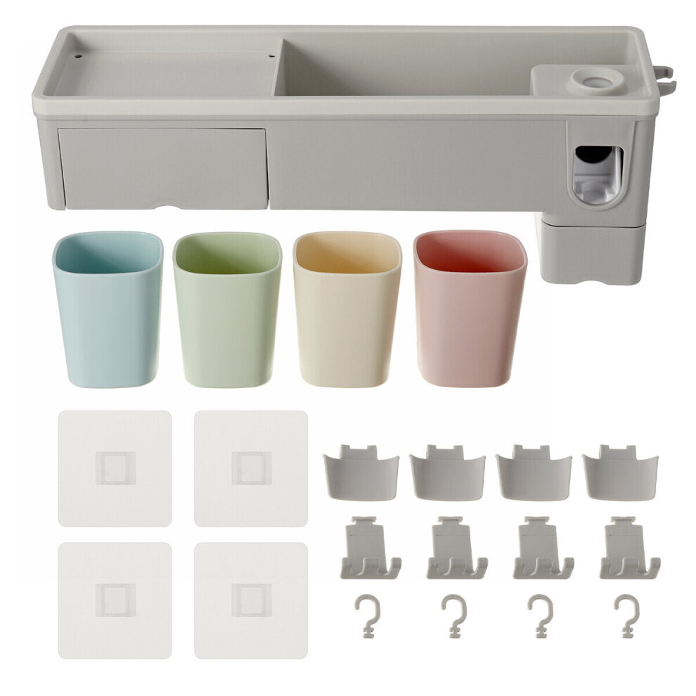 (4-Cup Holder) Wall-mounted Toothbrush Holder Toothpaste Dispenser