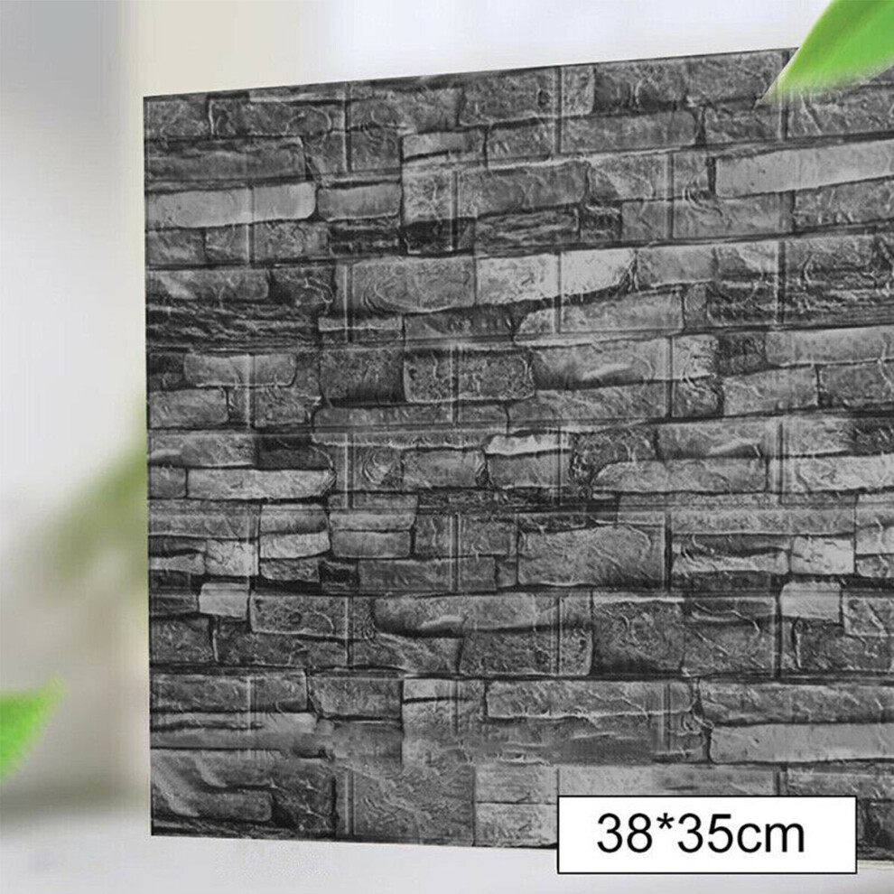 (Retro Black Brick) 5Pcs 3D Soft Tile Brick Wall Sticker Self-adhesive Waterproof Foam Panel 38*35cm