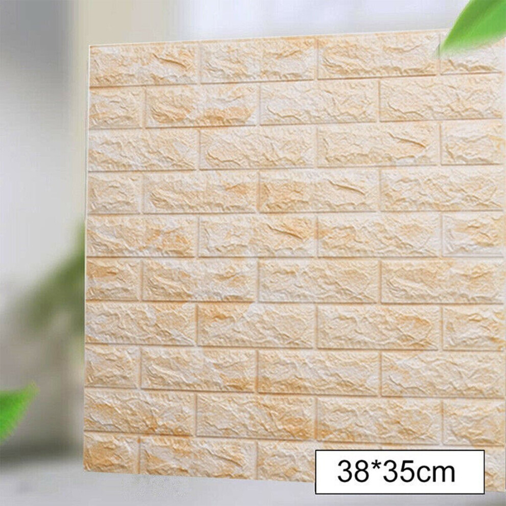 (Marble Yellow) 5Pcs 3D Soft Tile Brick Wall Sticker Self-adhesive Waterproof Foam Panel 38*35cm