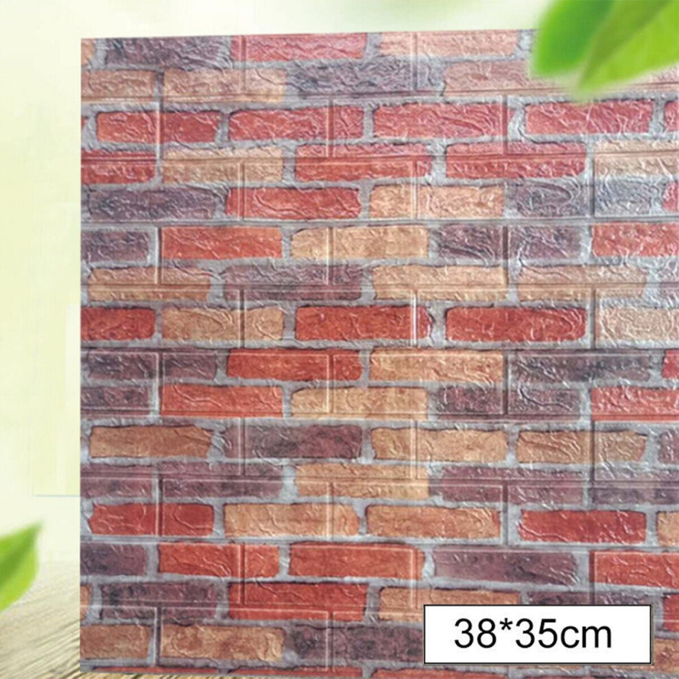 (Roman Colored Brick) 5Pcs 3D Soft Tile Brick Wall Sticker Self-adhesive Waterproof Foam Panel 38*35cm