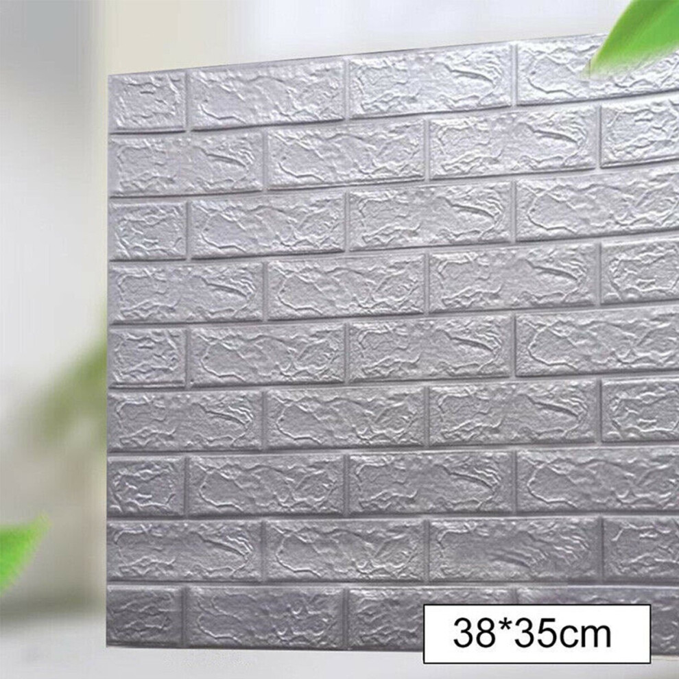 (Silver Gray) 5Pcs 3D Soft Tile Brick Wall Sticker Self-adhesive Waterproof Foam Panel 38*35cm