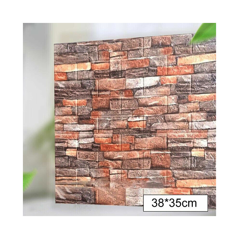 (Retro Red Brick) 5Pcs 3D Soft Tile Brick Wall Sticker Self-adhesive Waterproof Foam Panel 38*35cm