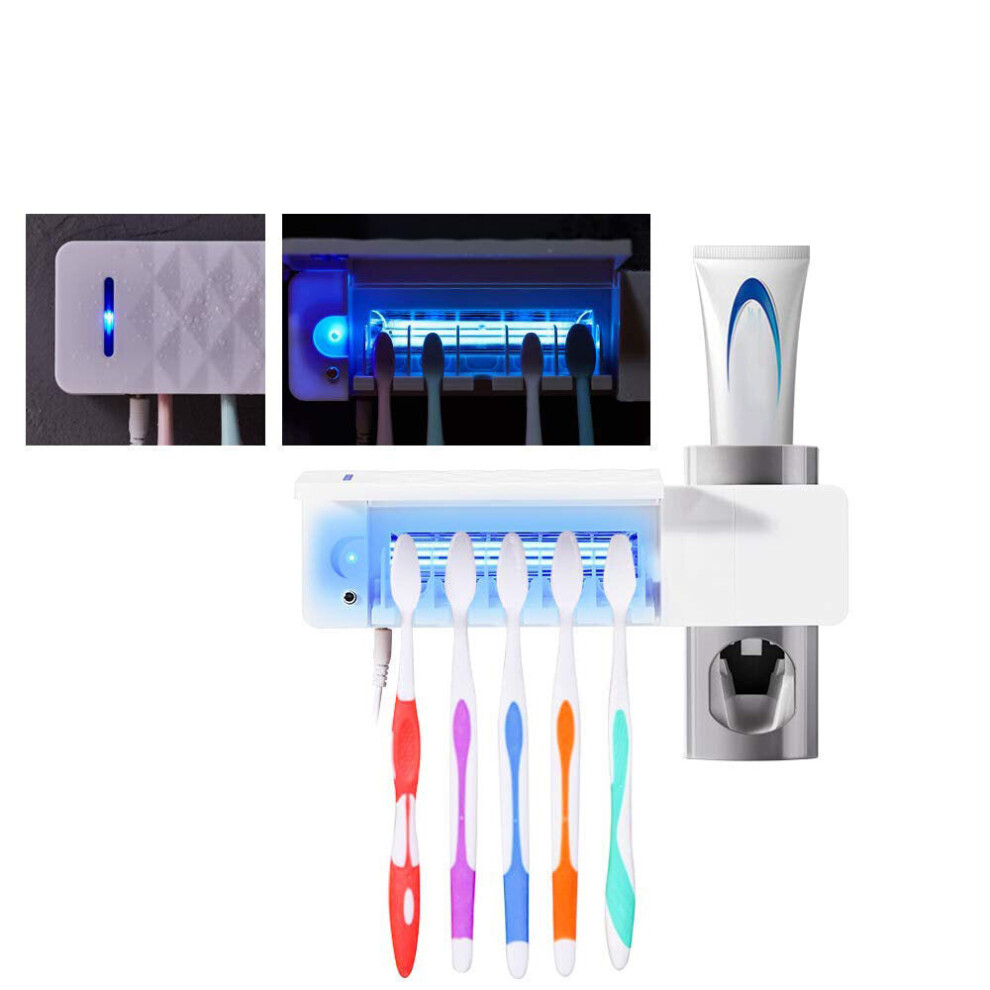 (UK Plug) Wall Mounted Toothbrush Holder Sterilizer Toothpaste Dispenser