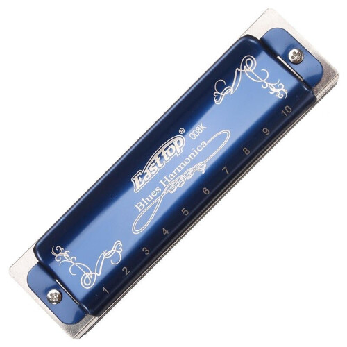 (F) 10 Hole Blues Harmonica Tone C Blue Color For Beginner 2