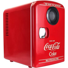 KWC4-BT 4L Coke Mini Fridge with Built-in Bluetooth Speaker, 6 Can Capacity, 12V DC/220V AC, Retro Coca-Cola Design, Portable Desk Cooler