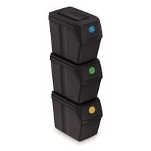 Prosperplast Set of 3 Recycling Bins Total Capacity 60 Litres, Stackable, Compartments in Anthracite, 3 x 20 Litres