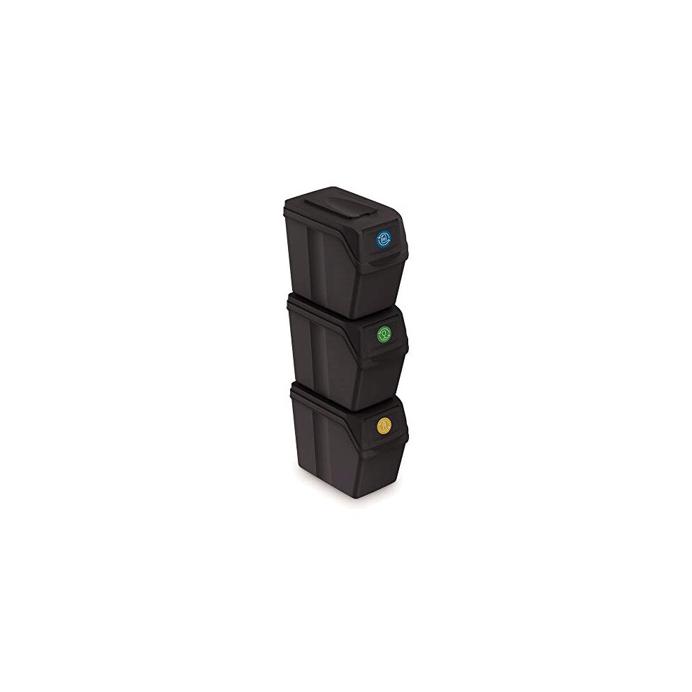 Prosperplast Set Of 3 Recycling Bins Total Capacity 60 Litres, Stackable, Compartments In 3 X 20 Litres Anthracite