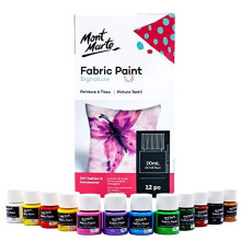 Mont Marte Signature textielverf, 12 stuks x 20 ml (0,7 oz), geschikt voor doe-het-zelf mode en huishoudelijke artikelen