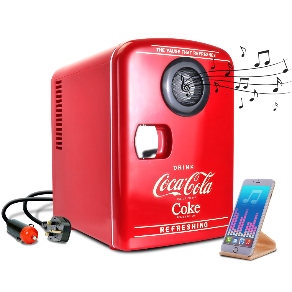 Coca Cola Mini Fridge with Bluetooth Speaker, Portable refrigerator