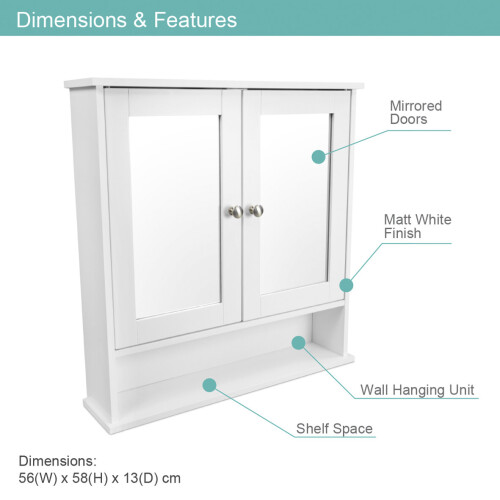 (Mirrored Double Door Cabinet) Anika Wall Mounted Bathroom Cabinets 1