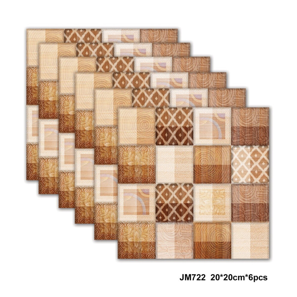 (Brown) 6Pcs Non-slip Waterproof Kitchen Bathroom Floor Wall Tile Paste Decoration Sticker