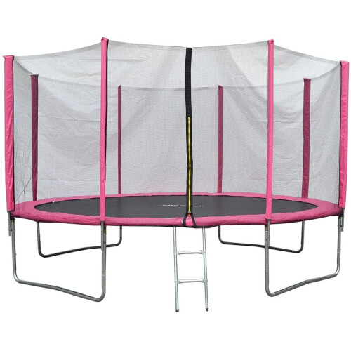 (Pink) Evre Outdoor Trampoline with Safety Net + Ladder 14Ft