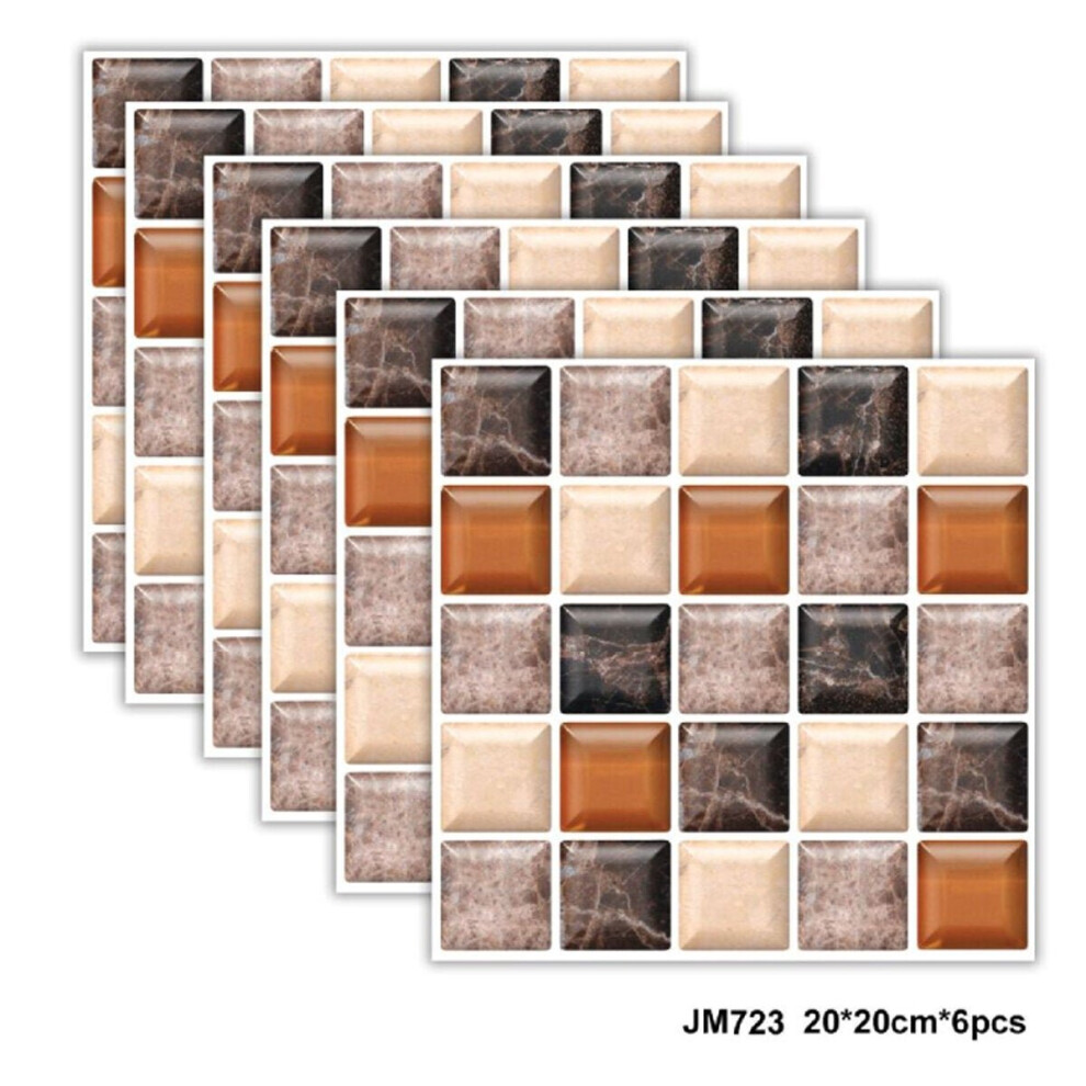 (Khaki) 6Pcs Non-slip Waterproof Kitchen Bathroom Floor Wall Tile Paste Decoration Sticker