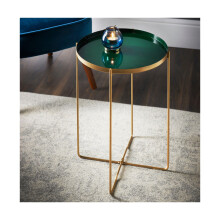 Round Side Removable Dark Green Tray With GOLD Legs Bedside End Table